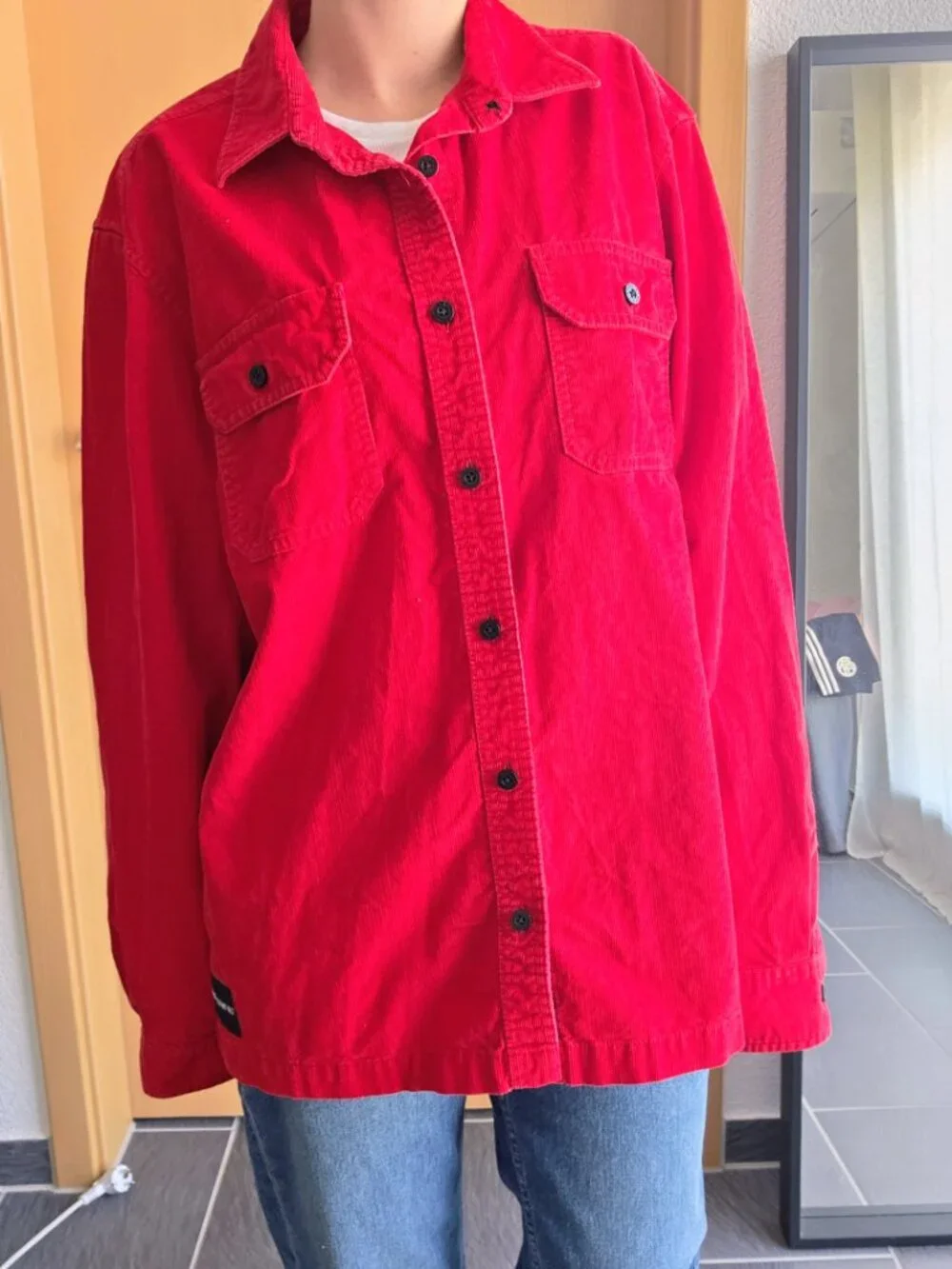 Calvin Klein Jeans Red Corduroy Button Down Shirt Jacket Shacket - Large